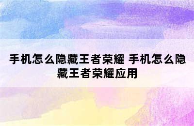 手机怎么隐藏王者荣耀 手机怎么隐藏王者荣耀应用